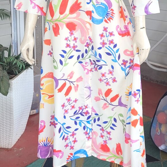 LOST CREEK Printed Midi, Bright Floral Shirt Dress - Picture 5 of 5